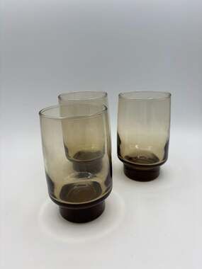 Vintage Libbey Tawny Accent Brown Smoke Highball Tumbler Glasses